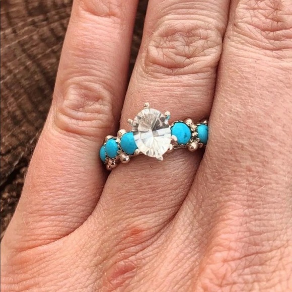 Navajo Turquoise and Topaz Engagement Ring - Picture 3 of 5
